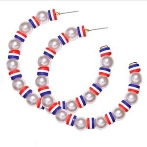 Patriotic Pearl and Heishi Bead Hoop Earrings 4th of July